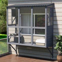 YODOLLA Catio Outdoor Cat Enclosure with Window Access, Grey