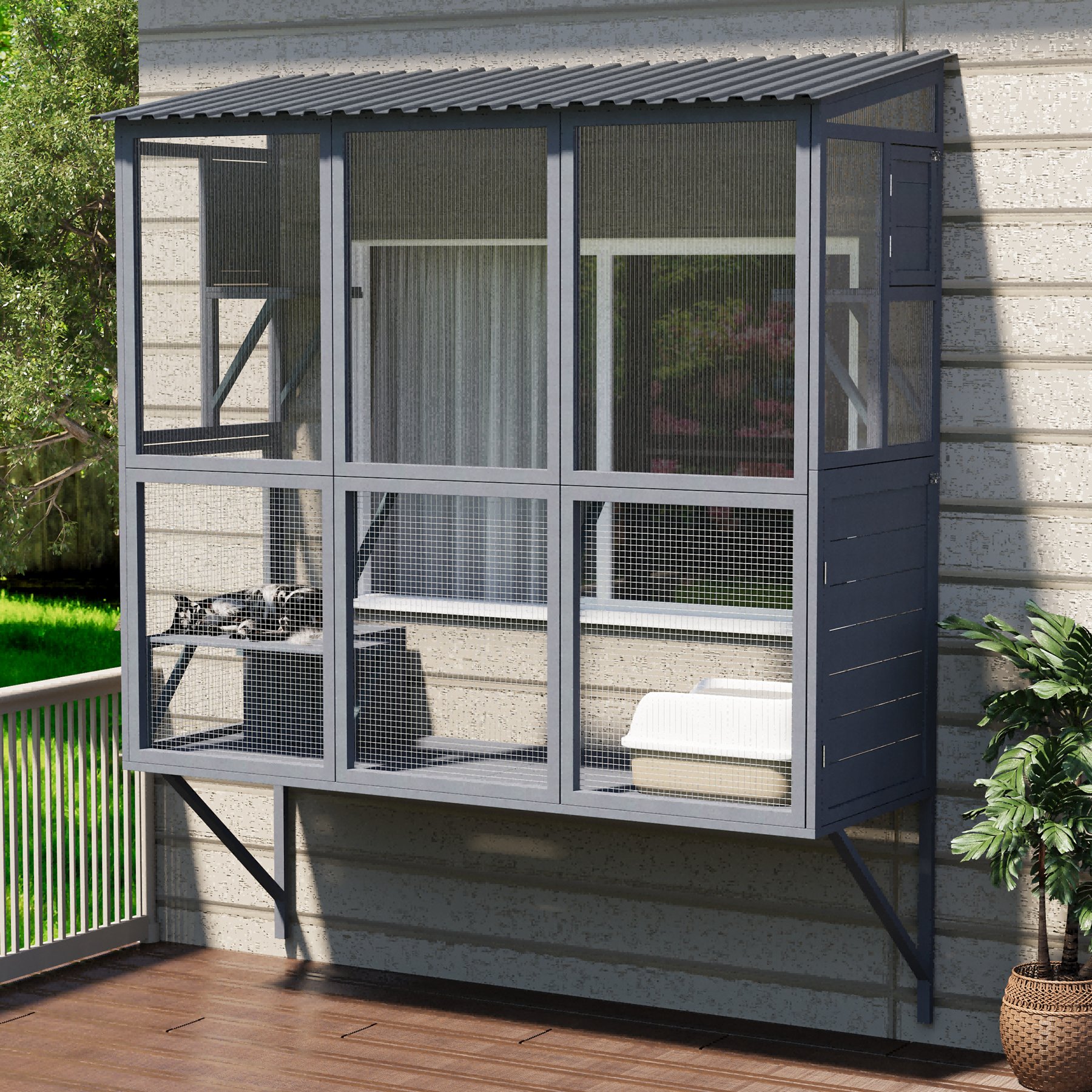 YODOLLA Catio Outdoor Cat Enclosure with Window Access, Grey