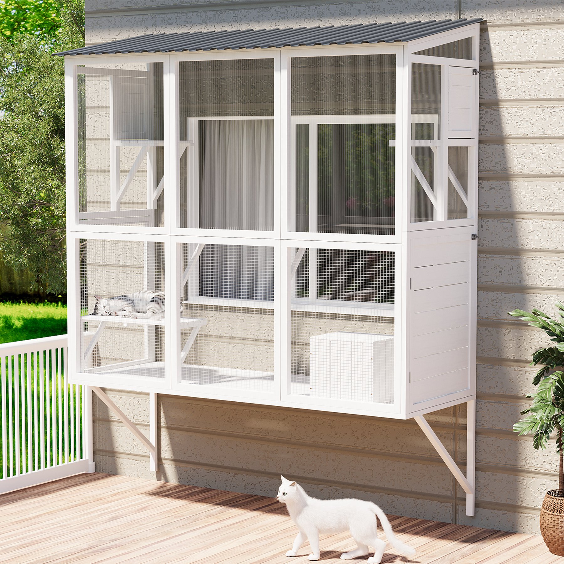YODOLLA Catio Outdoor Cat Enclosure with Window Access, White