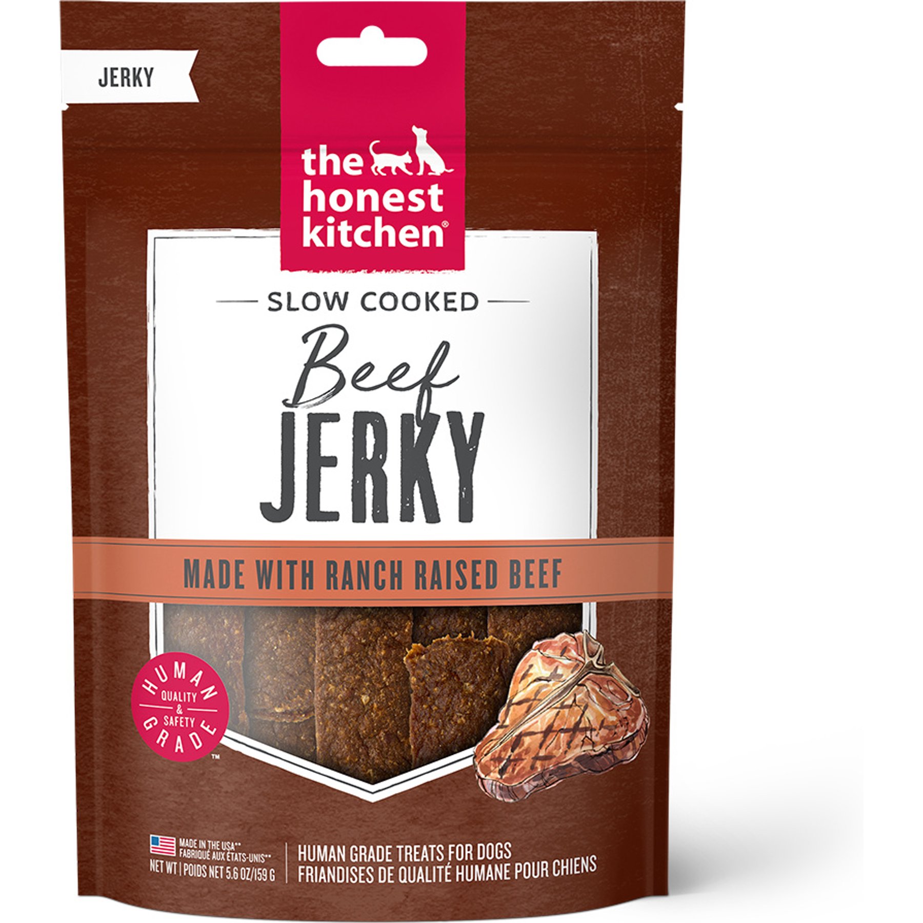 The Honest Kitchen Human Grade Slow Cooked Jerky Beef Recipe Dog Treats, 5.6-oz pouch
