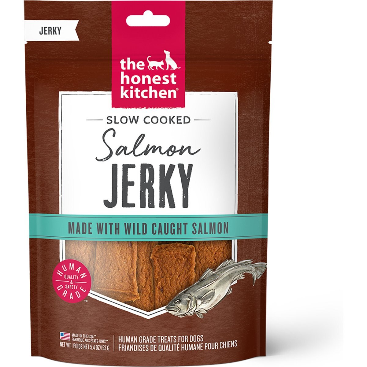 The Honest Kitchen Human Grade Slow Cooked Jerky Salmon Recipe Dog Treats, 5.4-oz pouch