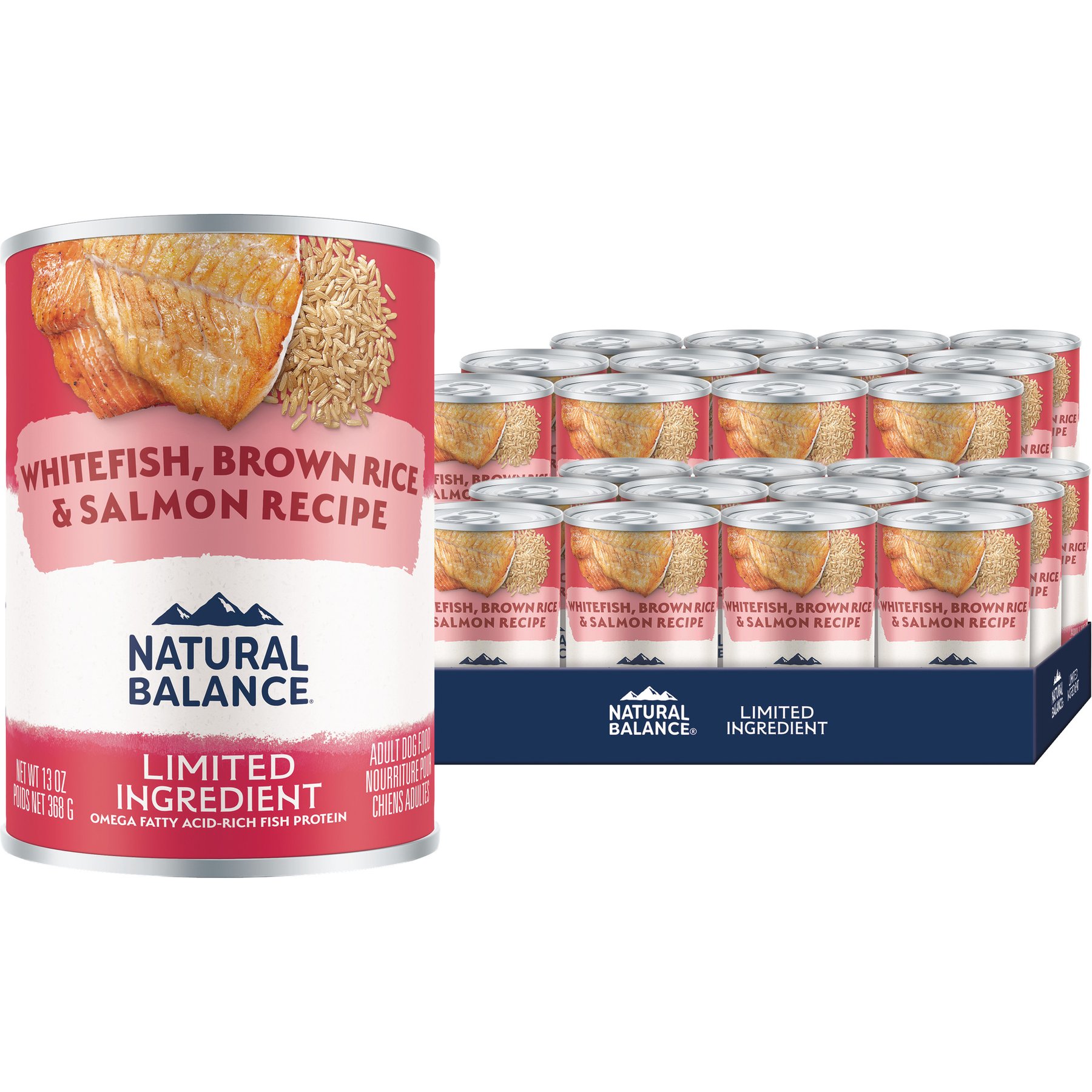 Natural Balance Limited Ingredient Whitefish, Rice, & Salmon Recipe Canned Wet Dog Food, 13-oz can, bundle of 24
