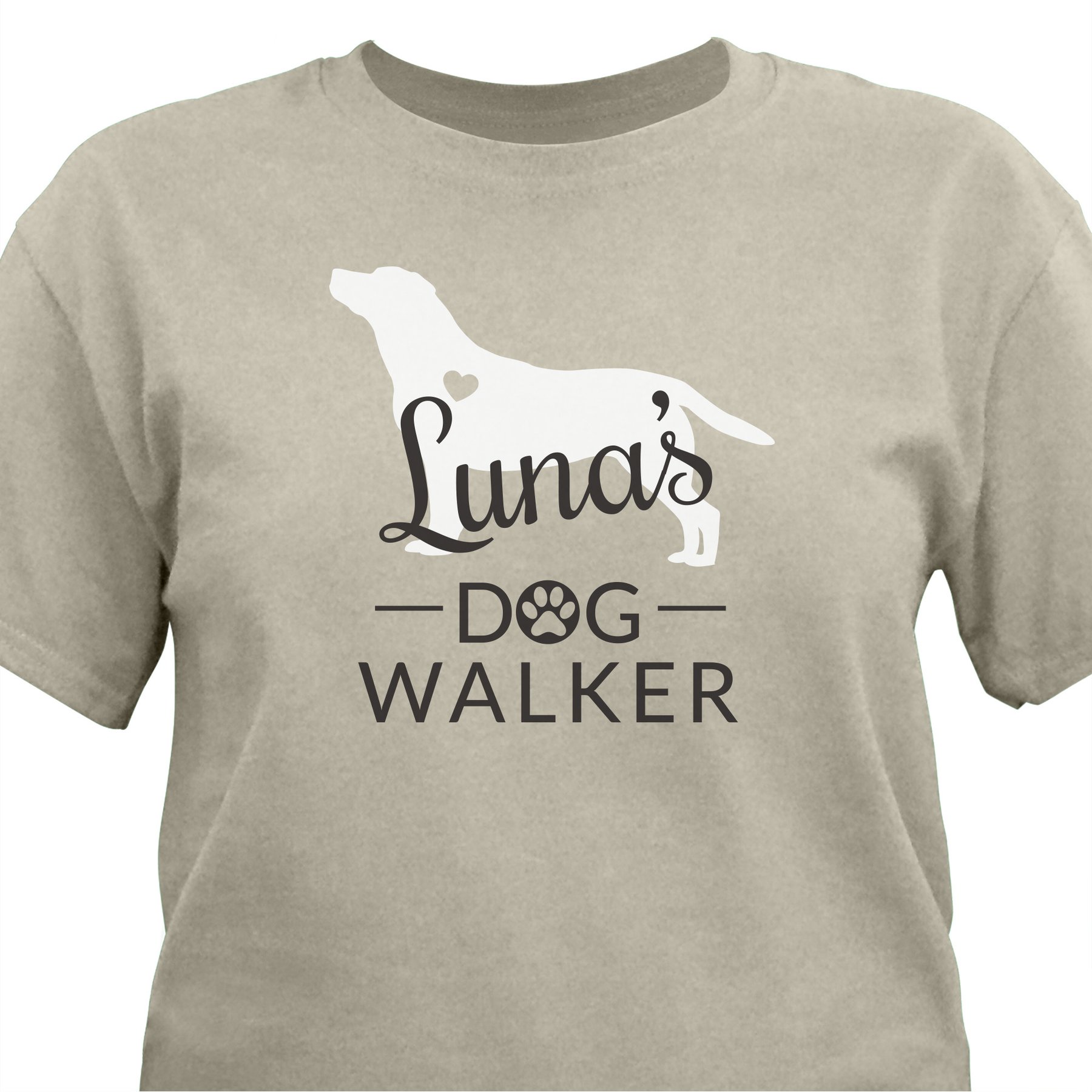 PGS Labrador Breed Silhouette with Heart Dog Walker T-Shirt, Sand, XXXX-Large