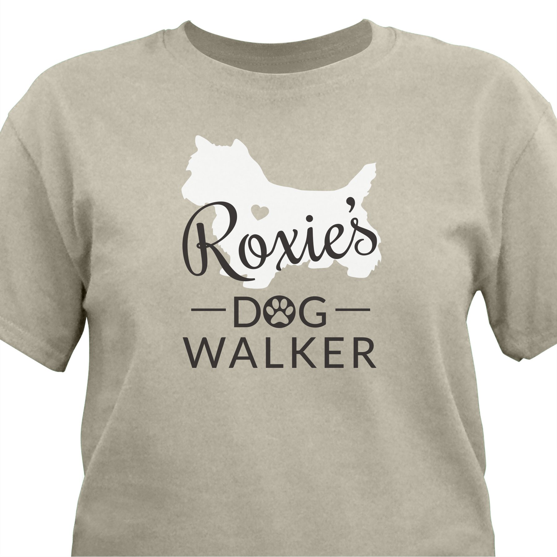 PGS Yorkie Breed Silhouette with Heart Dog Walker T-Shirt, Sand, XXX-Large