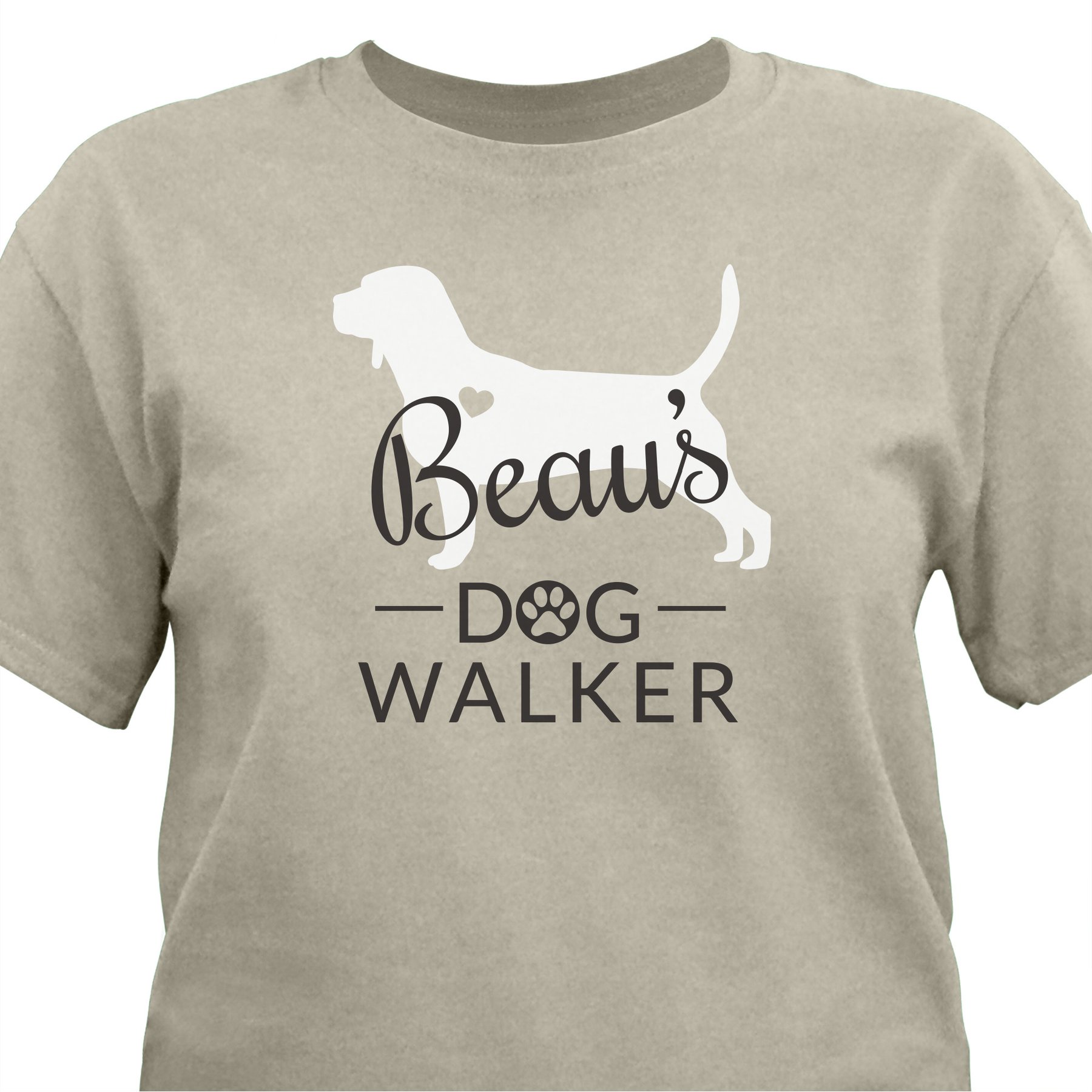 PGS Beagle Breed Silhouette with Heart Dog Walker T-Shirt, Sand, XXX-Large