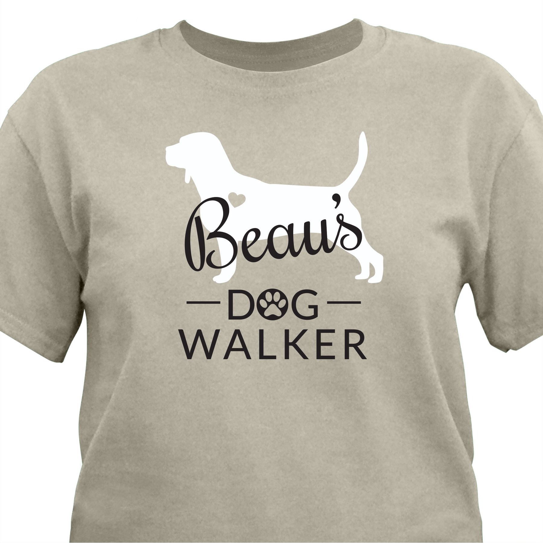 PGS Beagle Breed Silhouette with Heart Dog Walker T-Shirt, Sand, X-Large