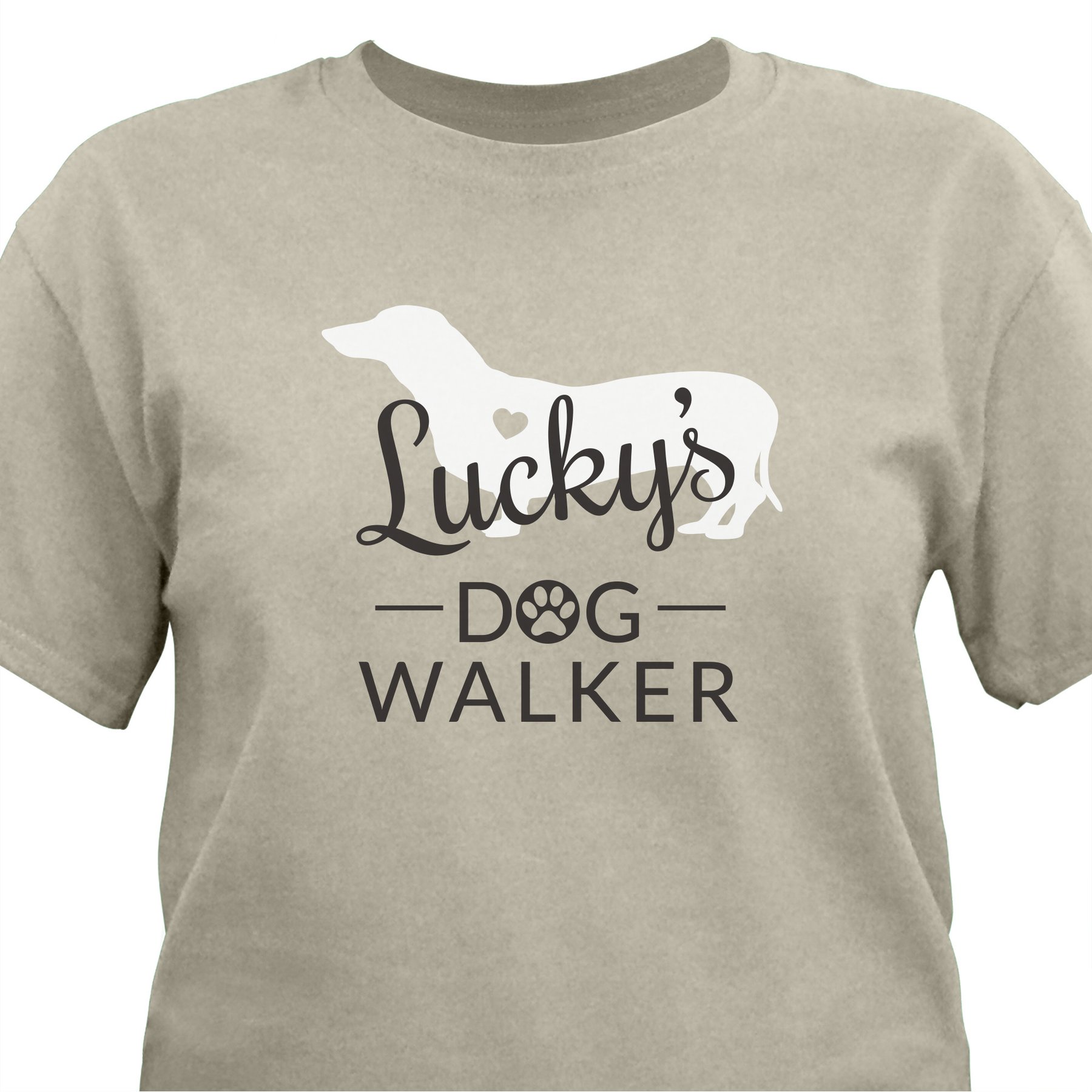 PGS Dachshund Breed Silhouette with Heart Dog Walker T-Shirt, Sand, XXX-Large