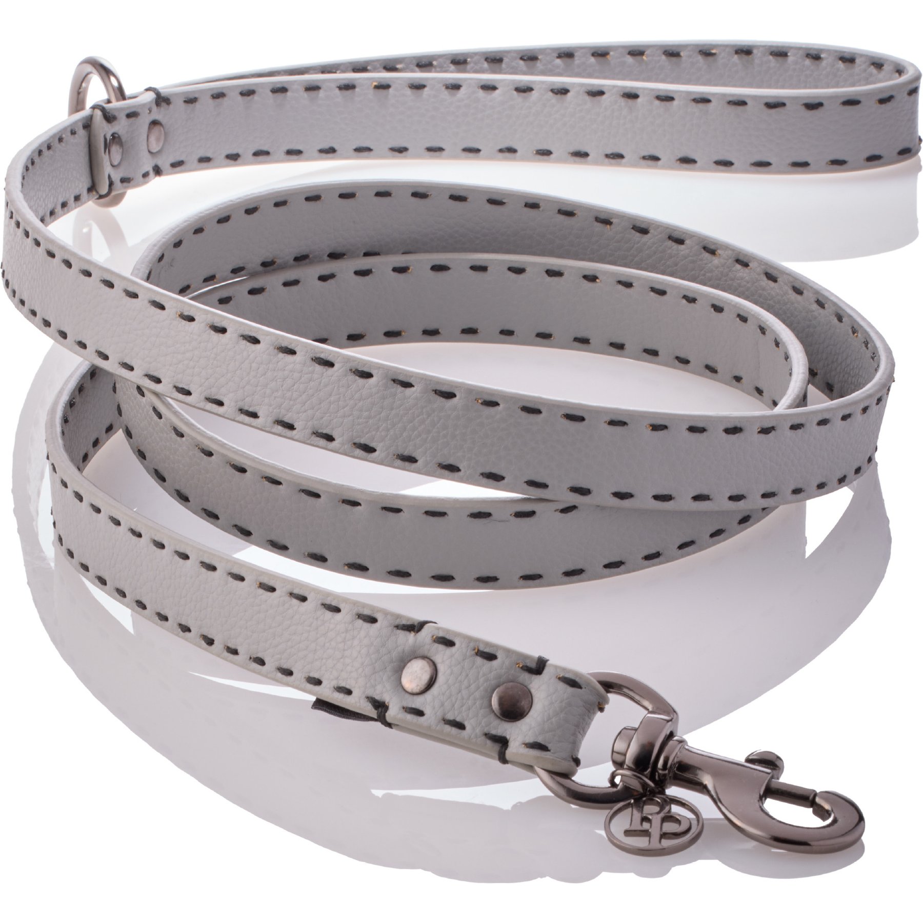 Pet Passion Rein Saddle Stitch Vegan Leather Dog Leash, Gray, 6-ft long, 1-in wide