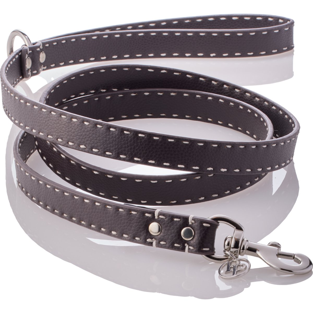 Pet Passion Rein Saddle Stitch Vegan Leather Dog Leash, Chocolate Espresso, 6-ft long, 1-in wide