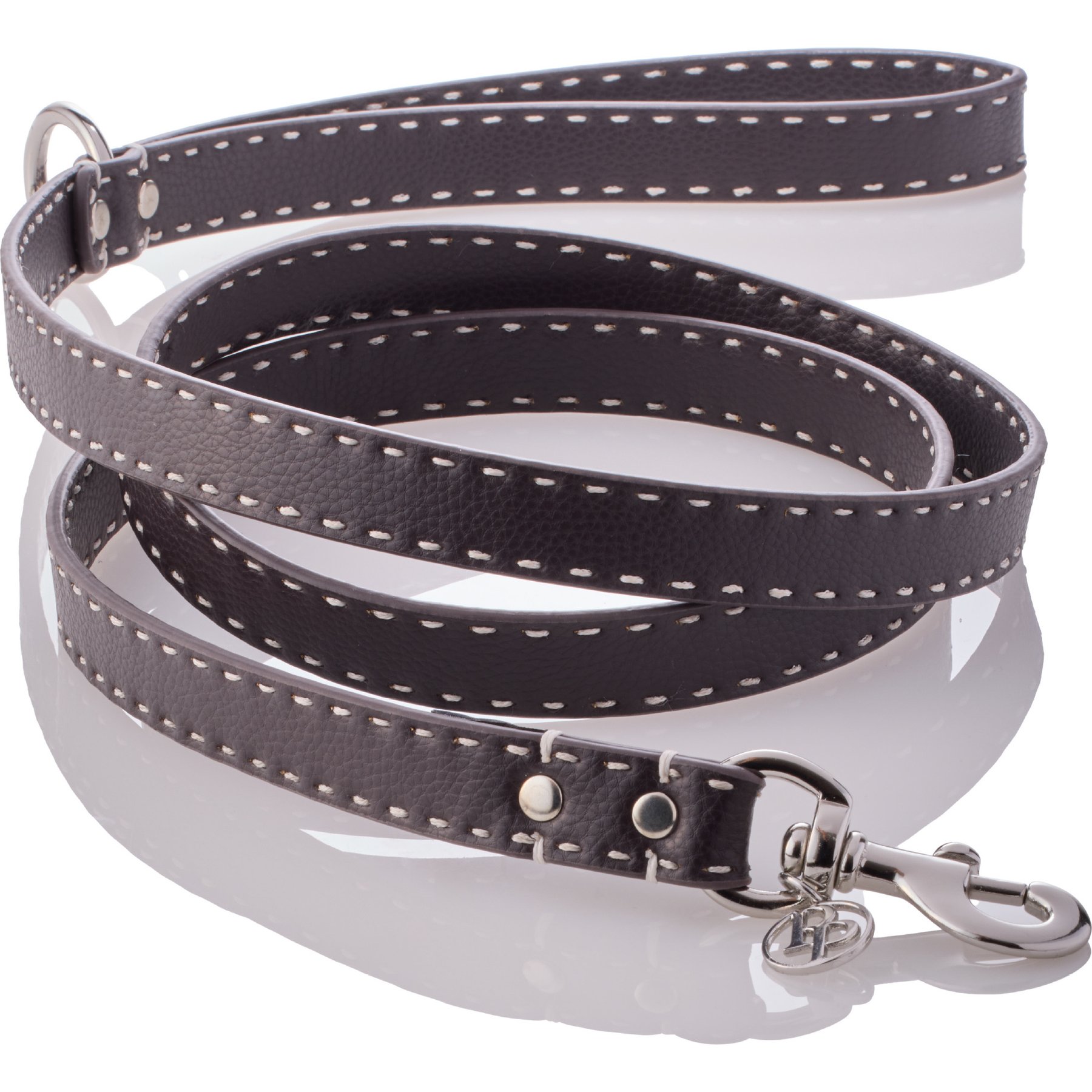 Pet Passion Rein Saddle Stitch Vegan Leather Dog Leash, Chocolate Espresso, 6-ft long, 1-in wide