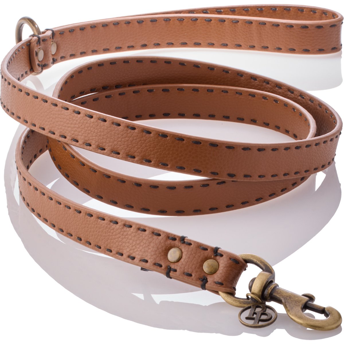 Pet Passion Rein Saddle Stitch Vegan Leather Dog Leash, Chestnut Hunter, 6-ft long, 1-in wide