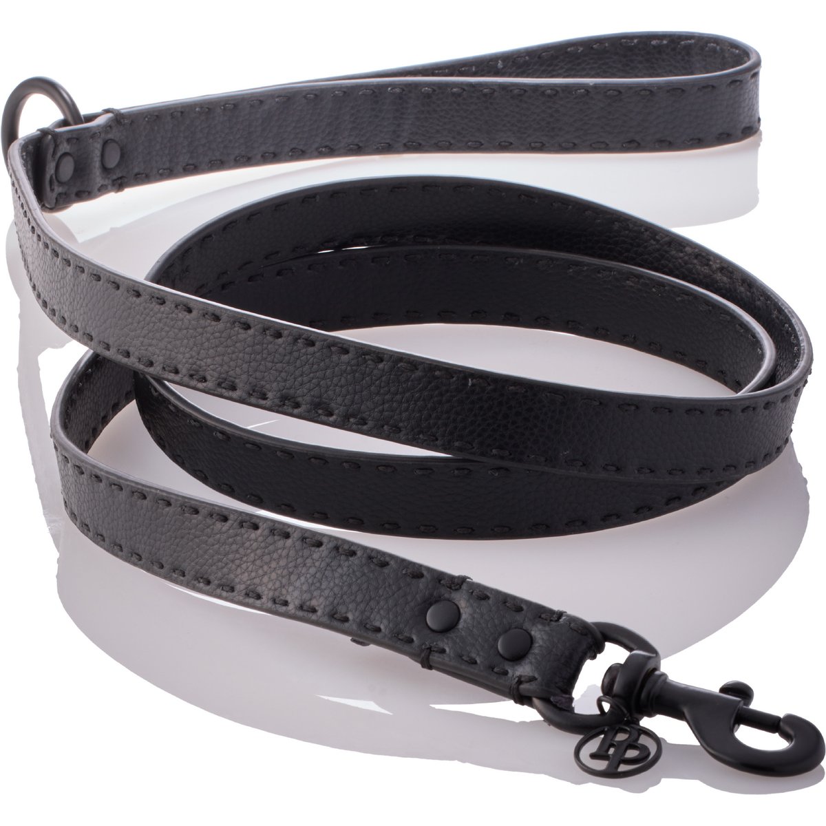 Pet Passion Rein Saddle Stitch Vegan Leather Dog Leash, Black Beauty, 6-ft long, 1-in wide