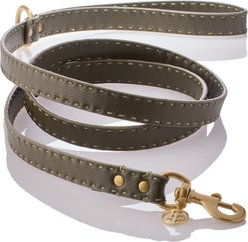 Pet Passion Rein Saddle Stitch Vegan Leather Dog Leash, Scottish Olive, 6-ft long, 1-in wide
