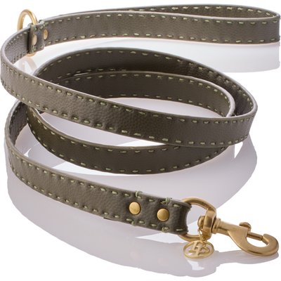 Pet Passion Pet Passion Rein Saddle Stitch Vegan Leather Dog Leash, Scottish Olive, 6-ft long, 1-in wide