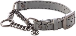 Pet Passion Rein Vegan Leather Chain Martingale Dog Collar, Gray, Large: 14-in neck, 1-in wide