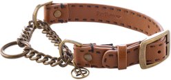 Pet Passion Rein Vegan Leather Chain Martingale Dog Collar, Chestnut Hunter, Large: 14-in neck, 1-in wide
