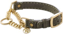 Pet Passion Rein Vegan Leather Chain Martingale Dog Collar, Scottish Olive, Large: 14-in neck, 1-in wide
