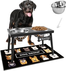 ADENGL 11-in Metal Non-Slip Raised 2 Bowls Dog Feeder with Mat, Black, 7-cup per bowl