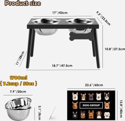 ADENGL 11-in Metal Non-Slip Raised 2 Bowls Dog Feeder with Mat, Black, 7-cup per bowl slide 2 of 2