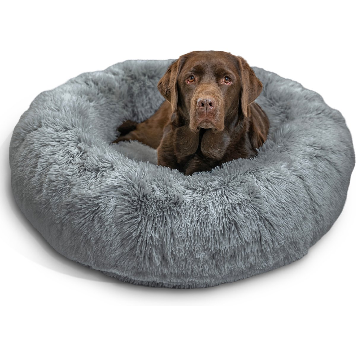 Best Friends by Sheri The Original Calming Shag Fur Donut Cuddler Cat & Dog Bed, Grey, Large
