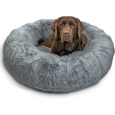 Best Friends by Sheri Best Friends by Sheri The Original Calming Shag Fur Donut Cuddler Cat & Dog Bed, Grey, Large