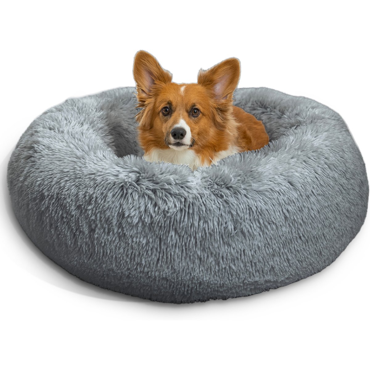 Best Friends by Sheri The Original Calming Shag Fur Donut Cuddler Cat & Dog Bed, Grey, Medium