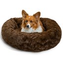 Best Friends by Sheri Calming Lux Fur Donut Cuddler Bolster Cat & Dog Bed, Dark Chocolate, Medium
