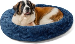 Best Friends by Sheri Calming Lux Fur Donut Cuddler Bolster Cat & Dog Bed, Navy, X-Large