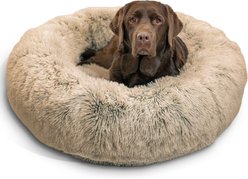 Best Friends by Sheri The Original Calming Shag Fur Donut Cuddler Cat & Dog Bed, Taupe, Large