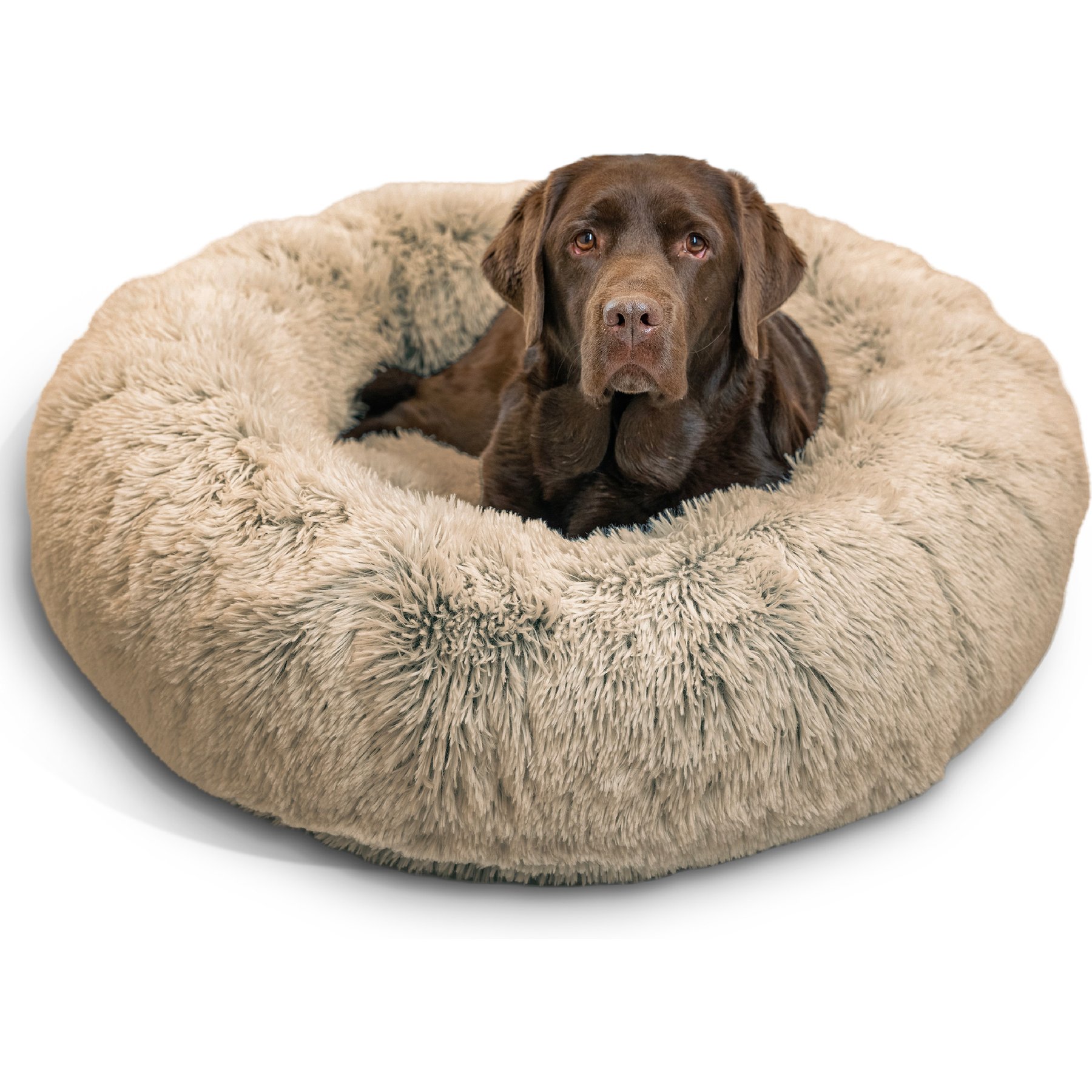 Best Friends by Sheri The Original Calming Shag Fur Donut Cuddler Cat & Dog Bed, Taupe, Large