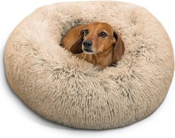 Best Friends by Sheri The Original Calming Shag Fur Donut Cuddler Cat & Dog Bed, Taupe, Small