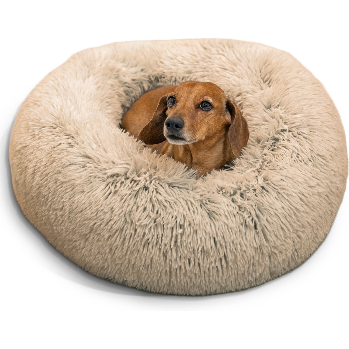 Best Friends by Sheri The Original Calming Shag Fur Donut Cuddler Cat & Dog Bed, Taupe, Small
