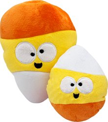 Huxley & Kent Pop 'n Fetch Kookie Korn Squeaky Plush Dog Toy, Orange/Yellow/White