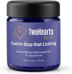 TwoHearts Pets Calvin’s Stop-That-Licking Allergy Relief Powdered Supplements for Dogs & Cats, 4-oz box, 60 count slide 1 of 5