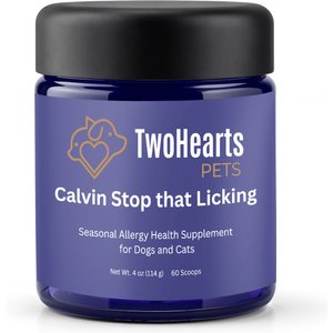 TwoHearts Pets Calvin’s Stop-That-Licking Allergy Relief Powdered Supplements for Dogs & Cats, 4-oz box, 60 count