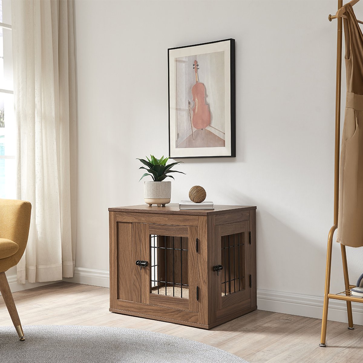Unipaws Furniture Style Dog Crate, Walnut, 23-in wide