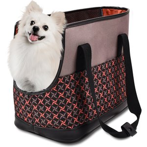 GOOPAWS Soft-Sided Tote Purse Carrier with Pocket for Small Dogs, Khaki, 19-in