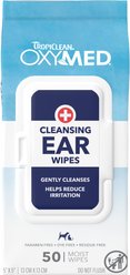 TropiClean Oxymed Anti-Itch Relief Soothing Ear Wipes for Dogs & Cats, White, 50 count