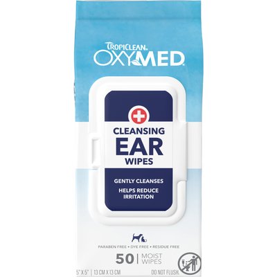 TropiClean TropiClean Oxymed Anti-Itch Relief Soothing Ear Wipes for Dogs & Cats, White, 50 count