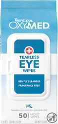 TropiClean OxyMed Tear Stain Remover Eyes & Face Wipes for Dogs & Cats, White, 50 count