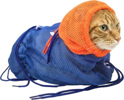 Protecto Cat Grooming Bath Bag with Breathable Mesh & Adjustable Drawstring, Blue/Orange