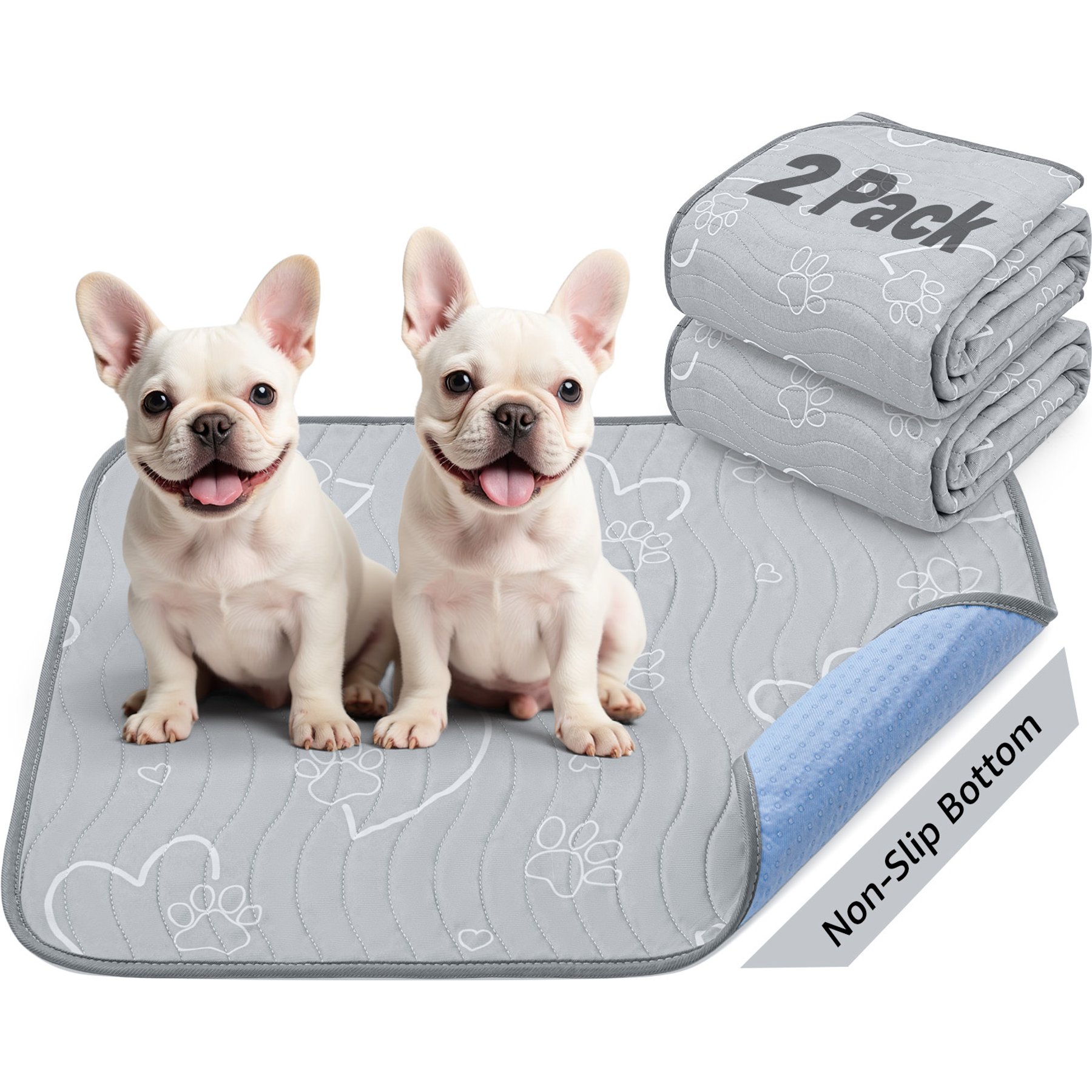 PICK FOR LIFE Washable Reusable Waterproof & Absorbent Non-Slip Dog Pee Pads, Gray, 30 x 34-in, 2 count
