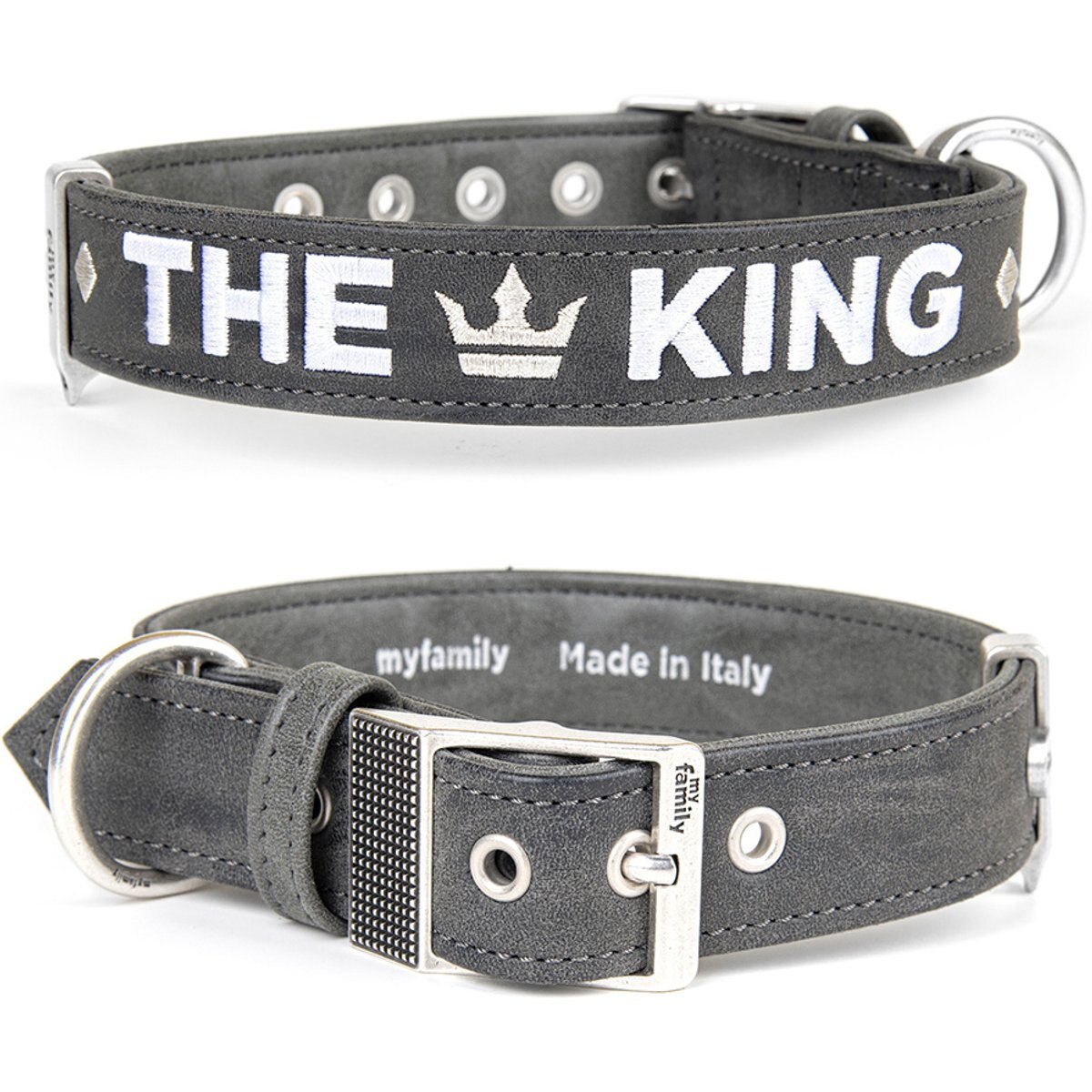 myfamily Royal Dog Collar, Grey, XXX-Large: 21 to 25-in neck, 1.375-in wide