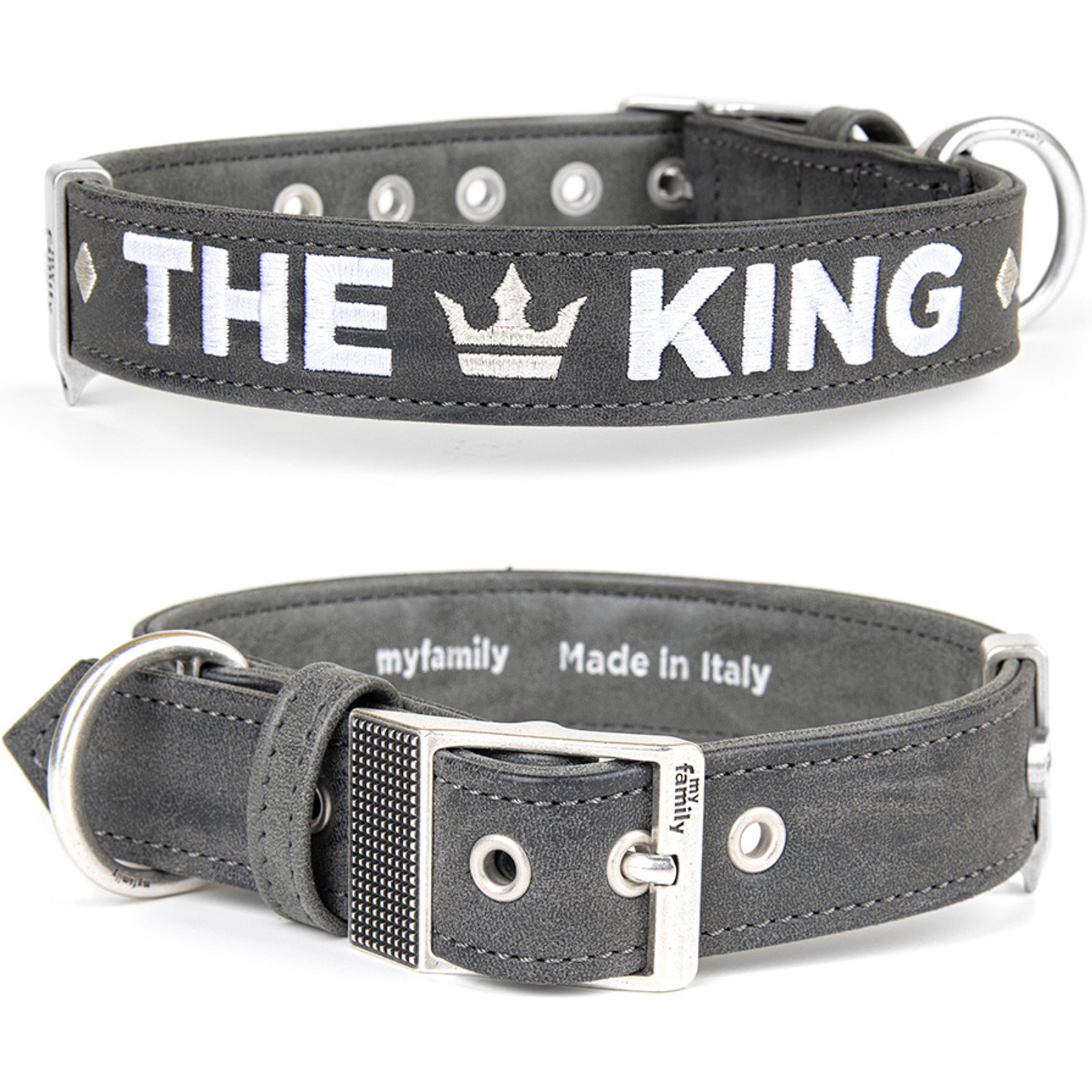 myfamily Royal Dog Collar, Grey, X-Large: 17 to 21-in neck, 1.375-in wide