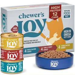 Chewer's Joy Tuna & Chicken, Tuna & Salmon, Tuna & Turkey Variety Pack Dinner Pate Canned Wet Cat Food, 3-oz can, 12 count slide 2 of 9