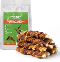 MON2SUN Triple Flavor High-Protein Chicken Liver Duck & Chicken Spiral Rawhide Sticks Dog Treats, 10.58-oz bag