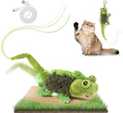 Migipaws Lizard Touch Activated Flapping Chirping Catnip Cat Plush Toy, Green