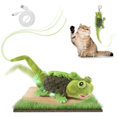Migipaws Migipaws Lizard Touch Activated Flapping Chirping Catnip Cat Plush Toy, Green