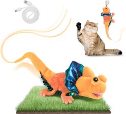 Migipaws Lizard Touch Activated Flapping Chirping Catnip Cat Plush Toy, Orange