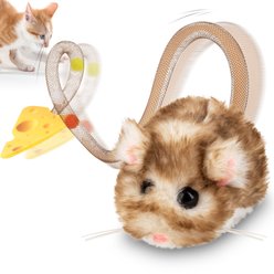 Migipaws Interactive 360 Degree Rolling & Spin Waggle Tail with Mouse Sound And Catnip 4.0 Migimouse Cat Toy, Brown